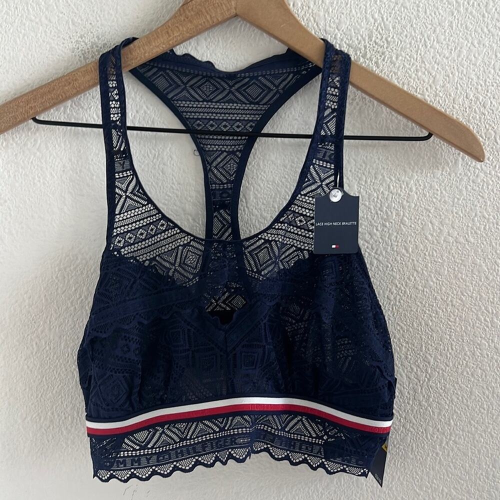 NWT Tommy Hilfiger Lace High Neck Bralette Classic Print Medium